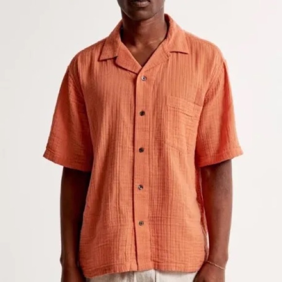 Abercrombie and Fitch cotton gauze shirt orange fall color lightweight - Picture 4 of 16
